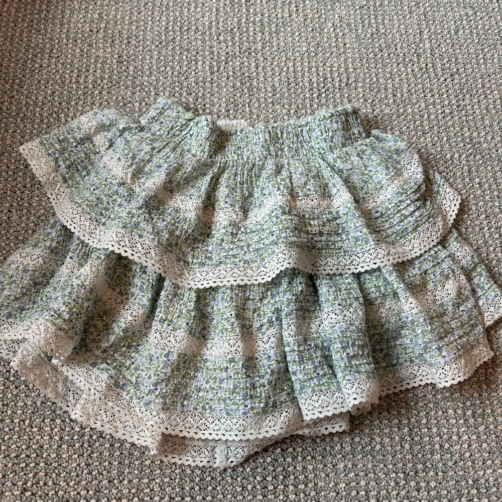 Aerie Green Floral Ruffle Mini Skirt